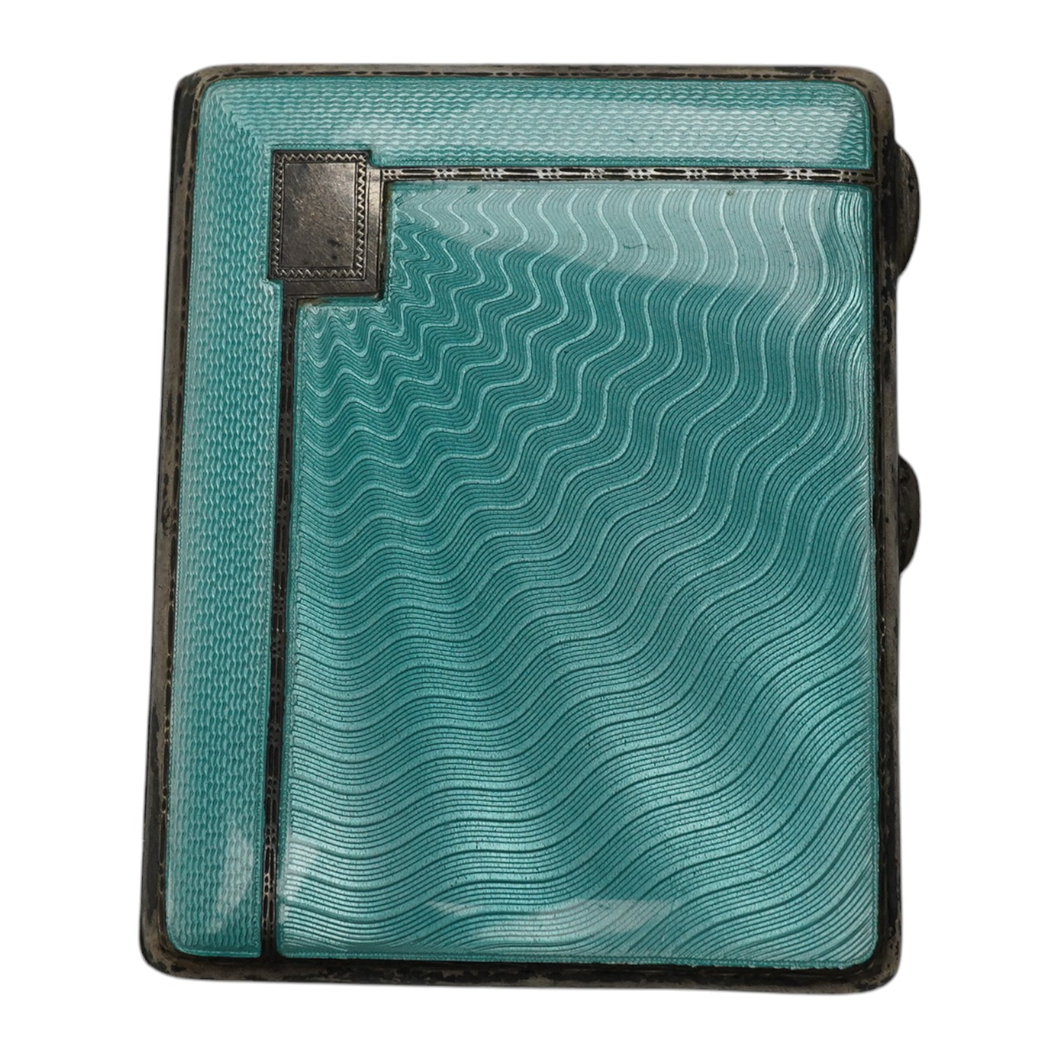 An Art Deco silver and enamel cigarette case, Turner & Simpson, Birmingham, 1936, 85mm. Condition - fair